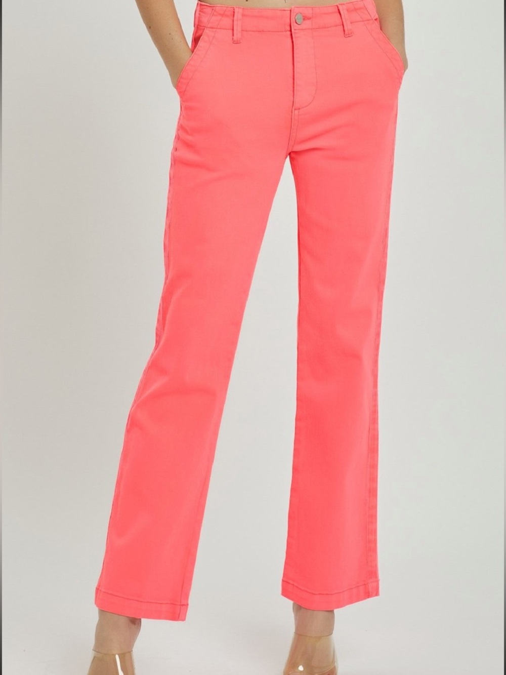Straight Leg Women's Jeans in Coral Pink